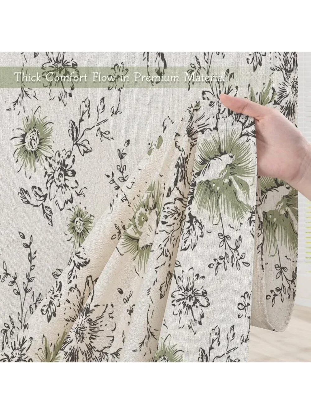 Chic Black Floral Linen Shower Curtain, Cottagecore French Country Style, 72x72